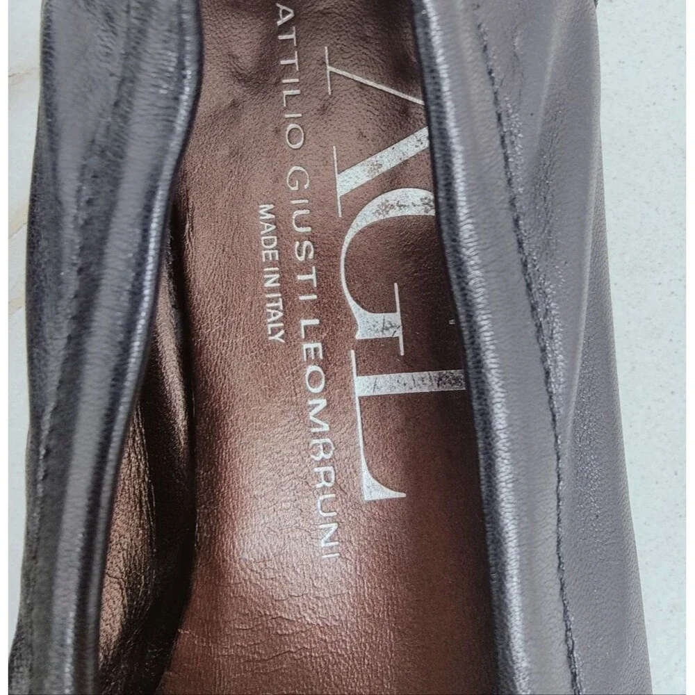 AGL Attilio Giusti Leombruni Black Patent Leather Cap Toe Ballet Flats, 9.5